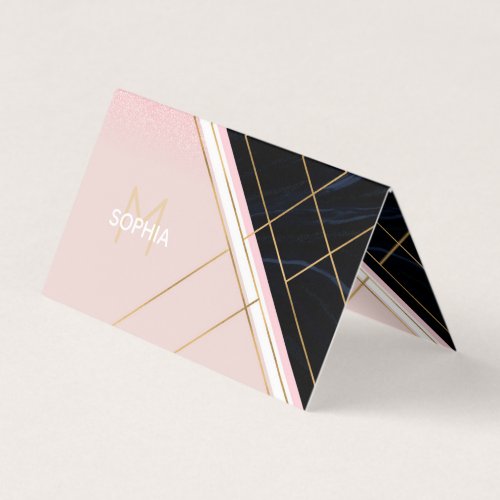 Modern Geometric Pink Gold Strokes Design Business Card