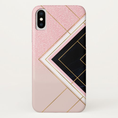 Modern Geometric Pink Gold Strokes Design iPhone X Case