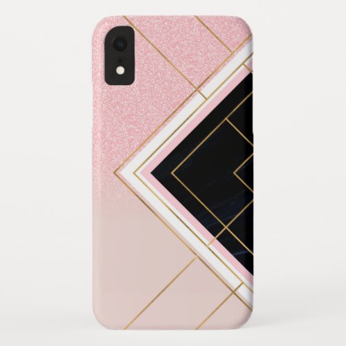 Modern Geometric Pink Gold Strokes Design iPhone XR Case