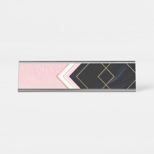 Modern Geometric Pink Gold Strokes Design Desk Name Plate