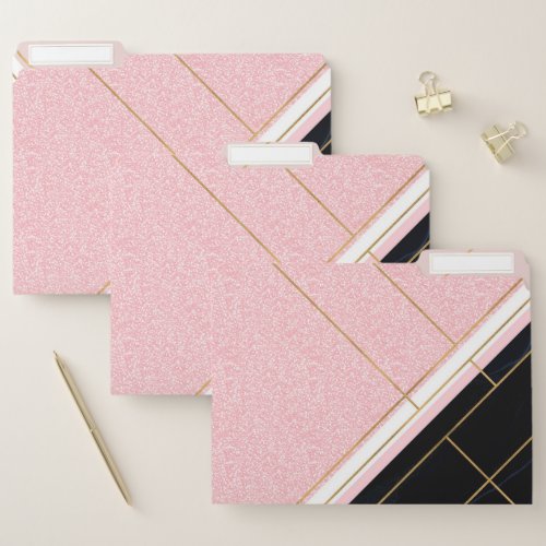 Modern Geometric Pink Gold Strokes Design File Folder