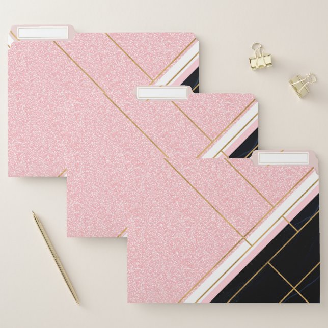 Modern Geometric Pink Gold Strokes Design File Folder (Set)