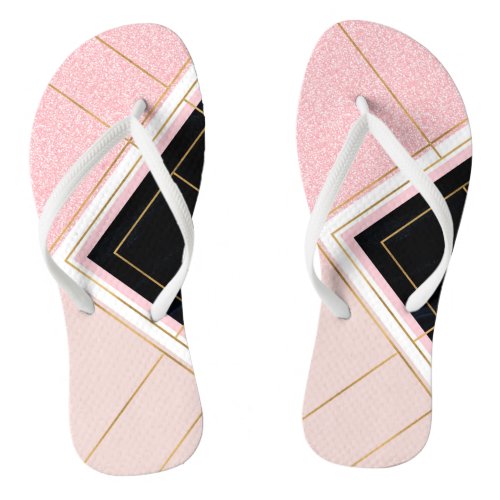 Modern Geometric Pink Gold Strokes Design Flip Flops