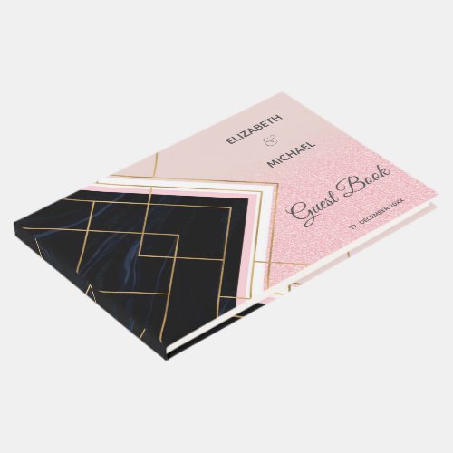 Modern Geometric Pink Gold Strokes Design Guest Book