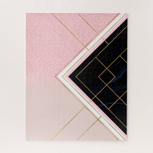 Modern Geometric Pink Gold Strokes Design Jigsaw Puzzle
