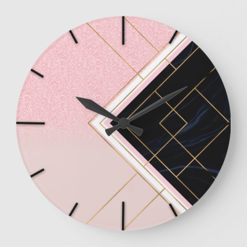 Modern Geometric Pink Gold Strokes Design Large Clock