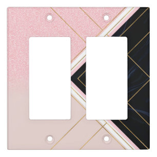 Modern Geometric Pink Gold Strokes Design Light Switch Cover
