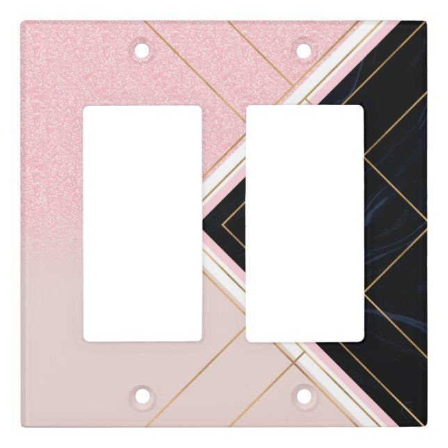 Modern Geometric Pink Gold Strokes Design Light Switch Cover (Front)
