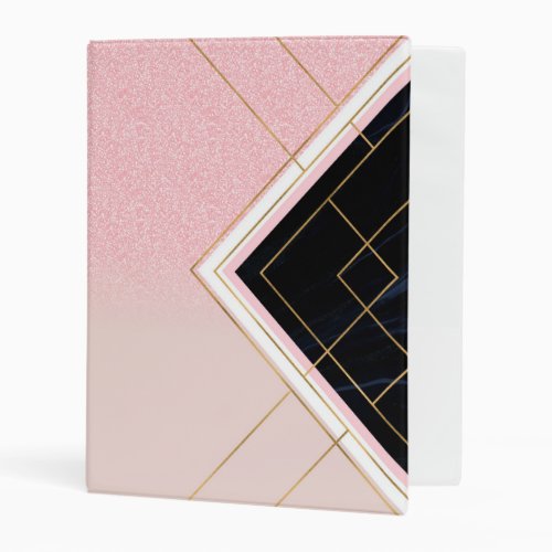 Modern Geometric Pink Gold Strokes Design Mini Binder