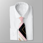 Modern Geometric Pink Gold Strokes Design Neck Tie<br><div class="desc">A geometric, modern artwork, elegant blush, pink shining faux glitter sparkles, blending with a simple, plain vanilla ice color, pale blush pink gradient, and geometric gold strokes, lines, stripes squares and triangles, with a black navy-blue marble stone image and on and white and pink triangle color block background. This Art...</div>