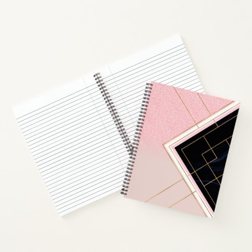 Modern Geometric Pink Gold Strokes Design Notebook