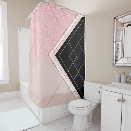 Modern Geometric Pink Gold Strokes Design Shower Curtain