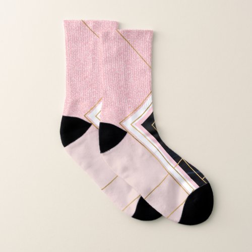 Modern Geometric Pink Gold Strokes Design Socks
