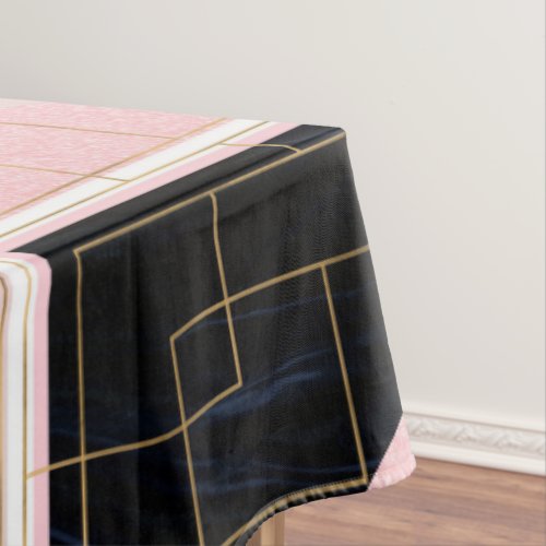 Modern Geometric Pink Gold Strokes Design Tablecloth