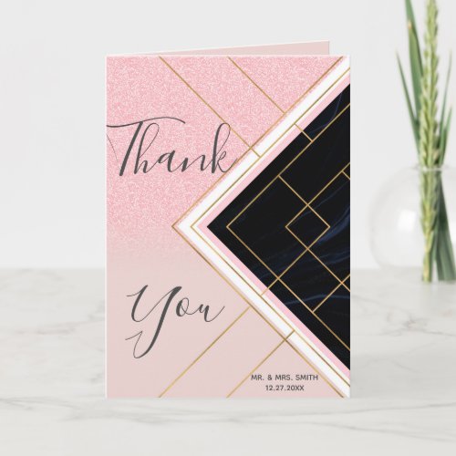 Modern Geometric Pink Gold Strokes Design Thank You Card