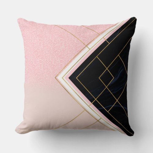Modern Geometric Pink Gold Strokes Design Throw Pillow