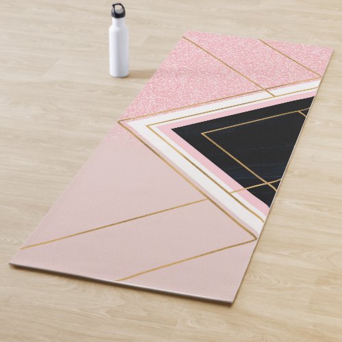 Modern Geometric Pink Gold Strokes Design Yoga Mat