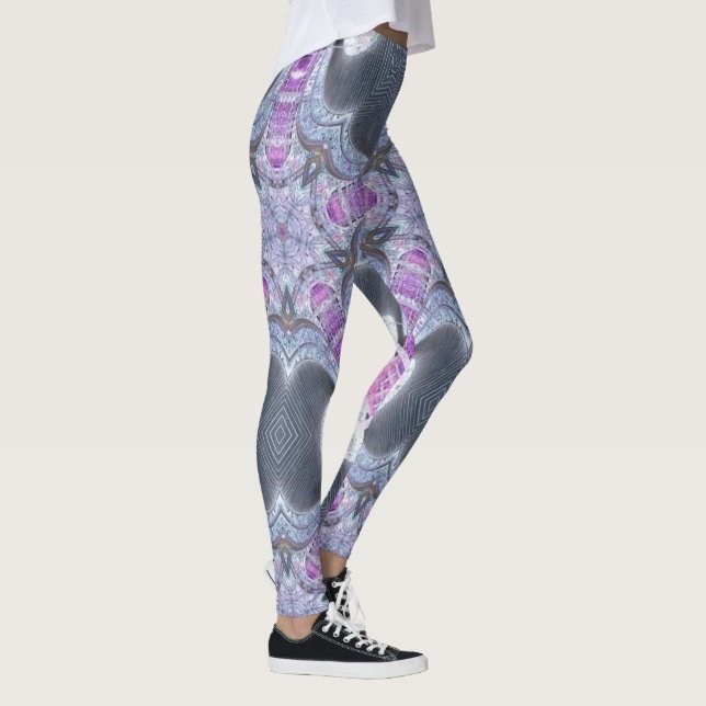 Modern geometric pink gray women's leggings (Right)