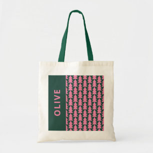 Modern geometric pink green Christmas tree graphic Tote Bag