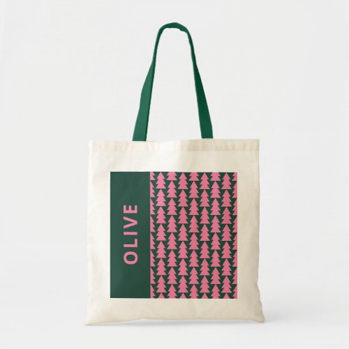 Modern geometric pink green Christmas tree graphic Tote Bag