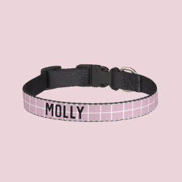 Modern Geometric Pink Grid Pattern Dog Collar