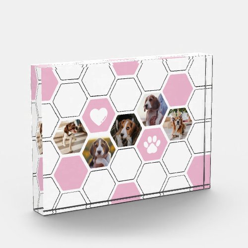 Modern Geometric Pink Heart Paw Dog Photo Keepsake Acrylic Award