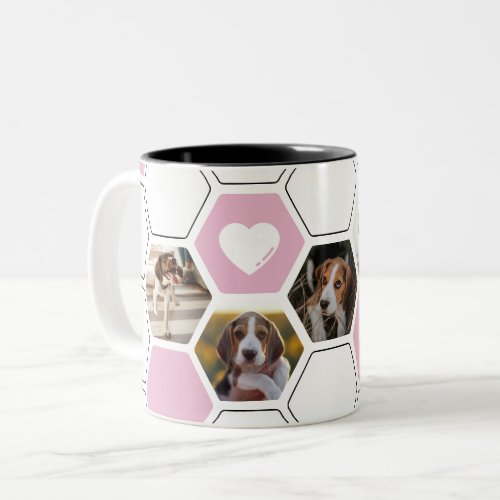 Modern Geometric Pink Heart Paw Dog Photo Keepsake Two_Tone Coffee Mug