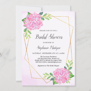 Modern Geometric Pink Hydrangea Bridal Shower Invitation