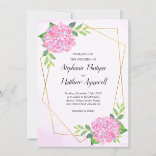 Modern Geometric Pink Hydrangea Wedding Invitation