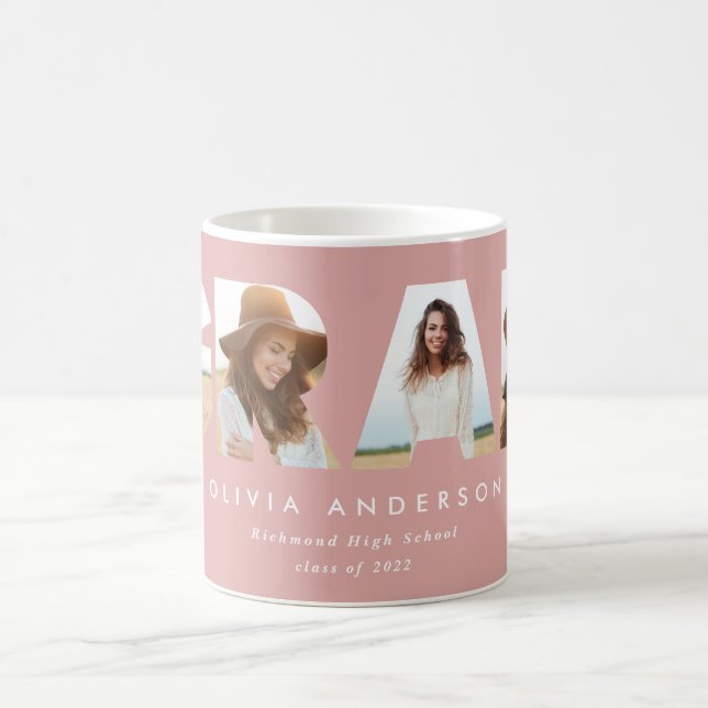 Modern geometric pink multi photo graduation coffee mug (Center)