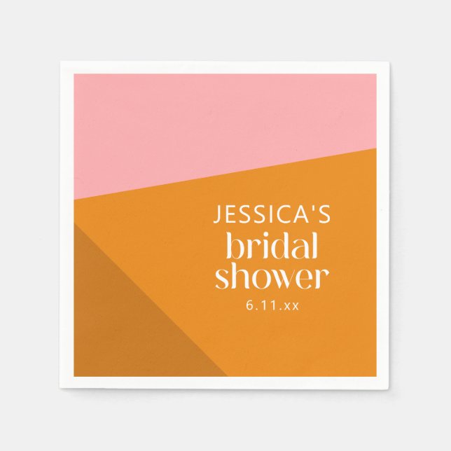 Modern Geometric Pink Orange Custom Bridal Shower  Napkins (Front)