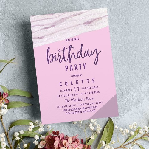 Modern geometric pink purple Birthday Party Invitation