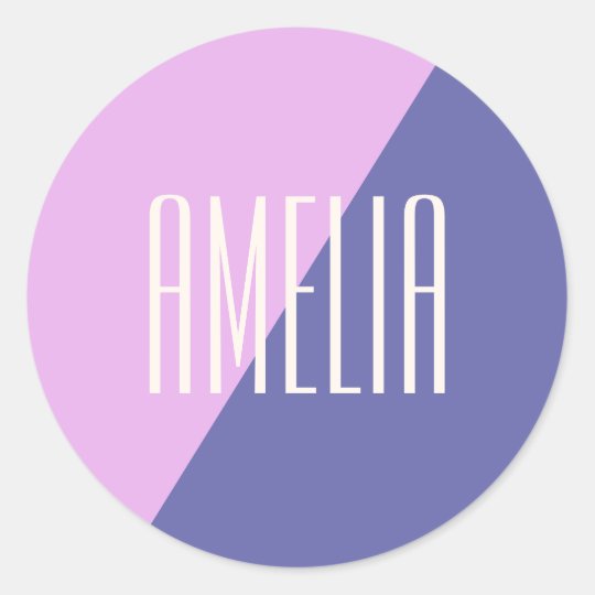 Modern Geometric Pink Purple Personalized Name Classic Round Sticker