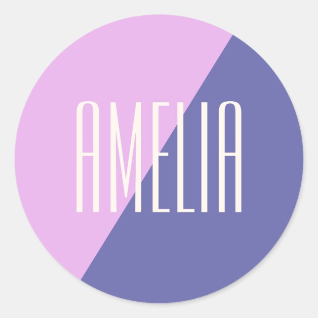 Modern Geometric Pink Purple Personalized Name  Classic Round Sticker (Front)