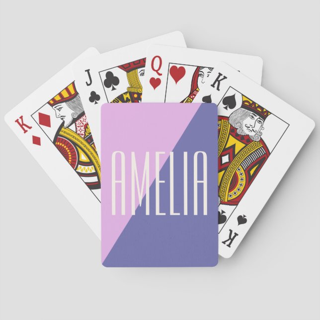 Modern Geometric Pink Purple Personalized Name Poker Cards (Back)