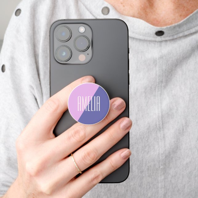 Modern Geometric Pink Purple Personalized Name  PopSocket (Hand)