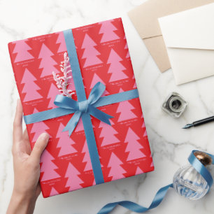 Modern geometric pink red Christmas tree graphic Wrapping Paper