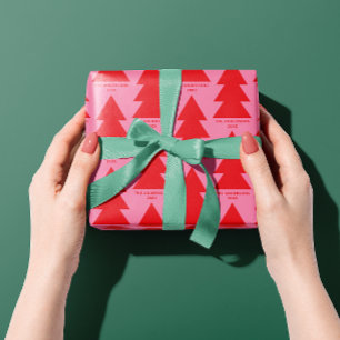 Modern geometric pink red Christmas tree graphic Wrapping Paper