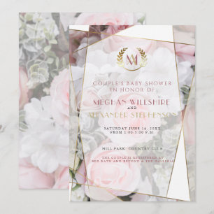 Modern Geometric Pink Roses Couple's Baby Shower Invitation