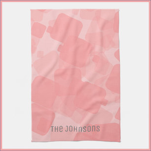 Modern Geometric Pink Squares Pattern  Kitchen Towel