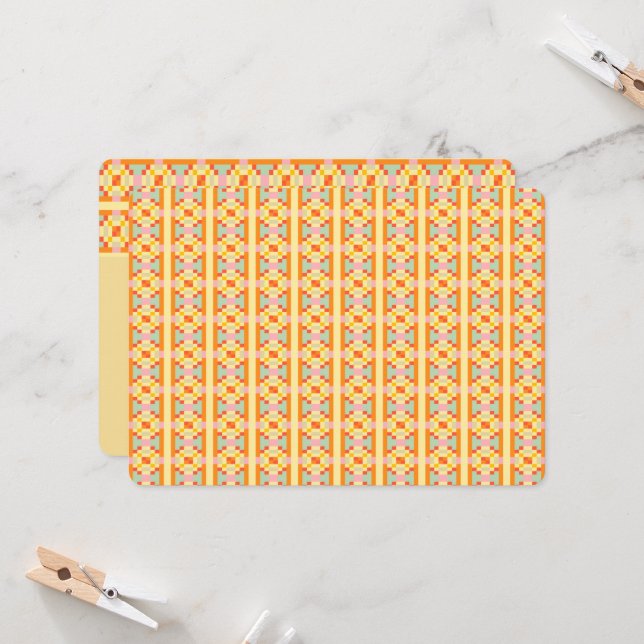 Modern Geometric Pixel Art Seamless Pattern  Invitation (Front/Back In Situ)