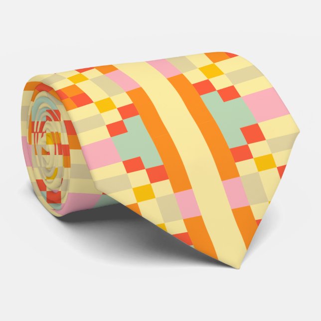 Modern Geometric Pixel Art Seamless Pattern  Neck Tie (Rolled)