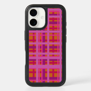 Modern Geometric Plaid Pattern in Purple iPhone 16 Case
