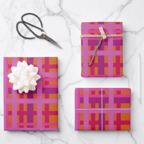 Modern Geometric Plaid Pattern in Purple  Wrapping Paper Sheets
