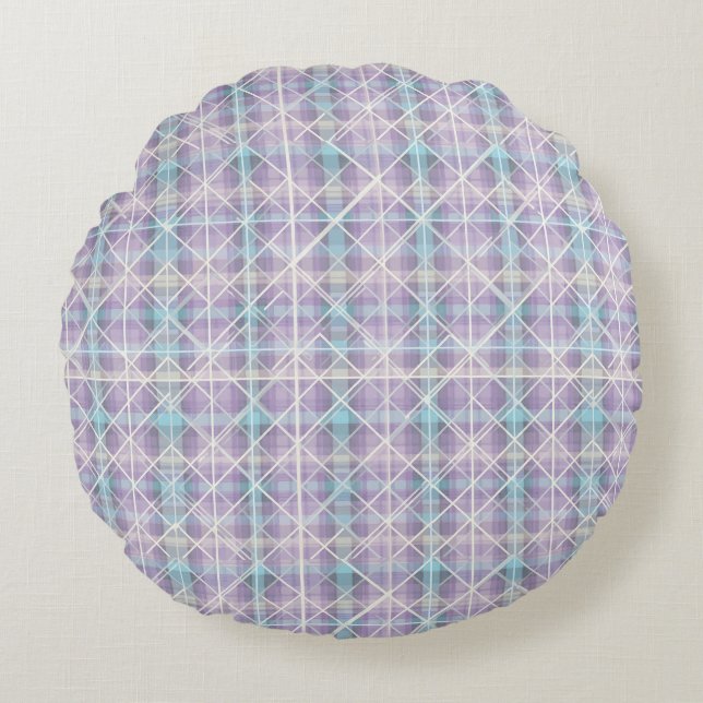 Modern Geometric Plaid Pattern Round Pillow (Front)