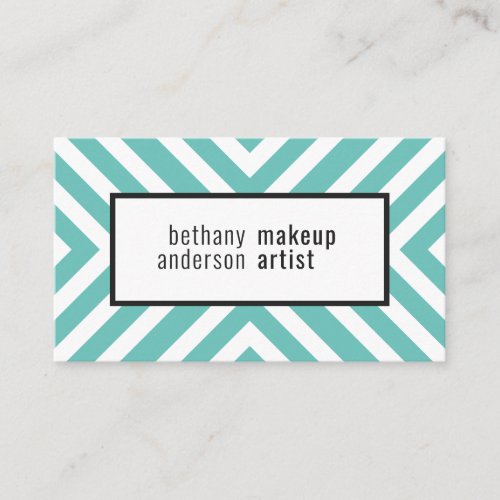 Modern geometric plain white teal chevron pattern business card