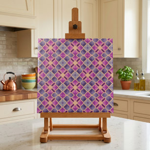 Modern Geometric Plum Pink Beige Mosaic Pattern Ceramic Tile