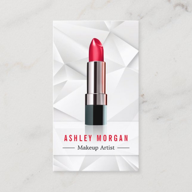 Modern Geometric Polygon Makeup Artist Lipstick Business Card (Front)