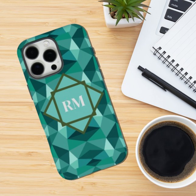 Modern Geometric Polygon Teal Turquoise Monogram  Case-Mate iPhone Case (Creator Uploaded)