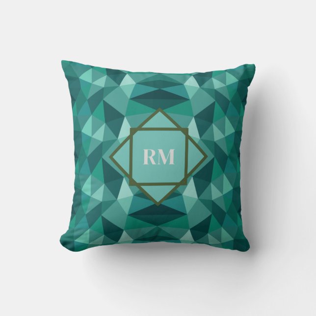 Modern Geometric Polygon Teal Turquoise Monogram  Throw Pillow (Front)